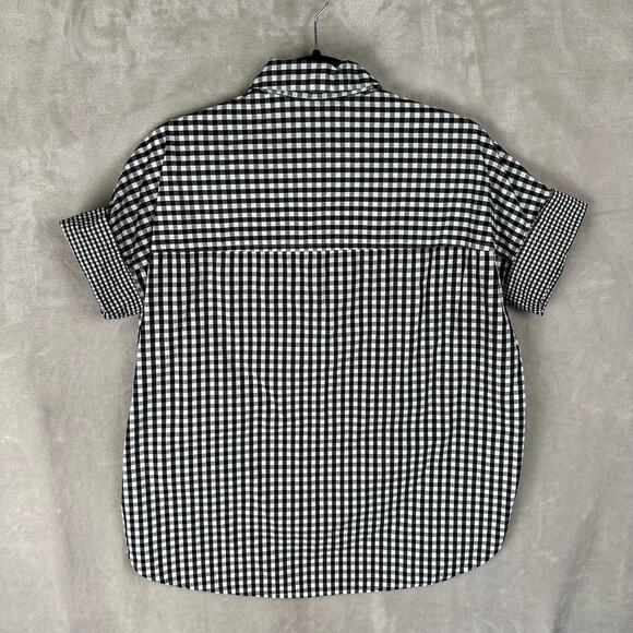 Madewell Top Women Extra Small Black Check Gingham Play Button Down Short Sleeve - Picture 6 of 12